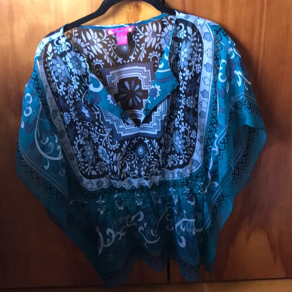 Sugar 17 M Teal gray floral blouse